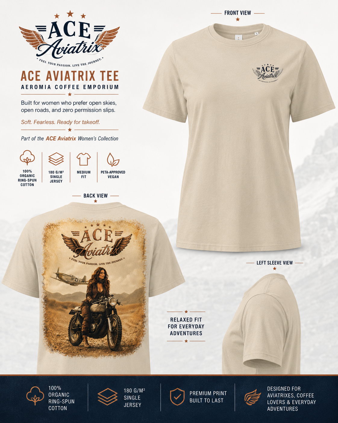 ACE Aviatrix Cafe Racer Organic Cotton Tee