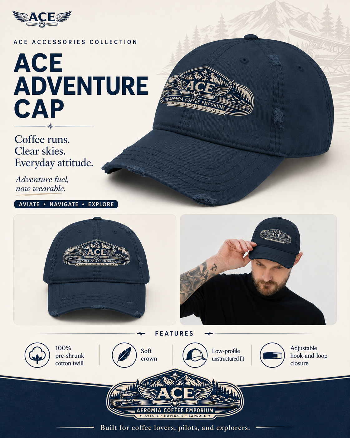 ACE Worn-in Hat 0001 — Worn-In Attitude. Ready for Takeoff.
