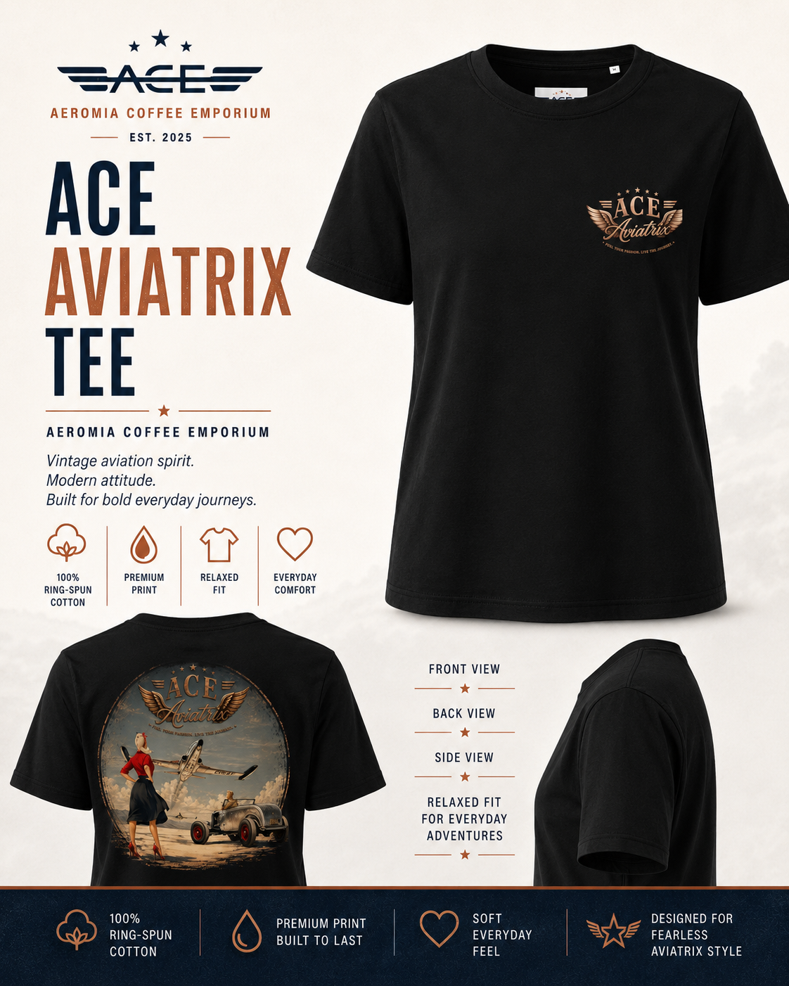 ACE Aviatrix Fly Past Organic Cotton Tee