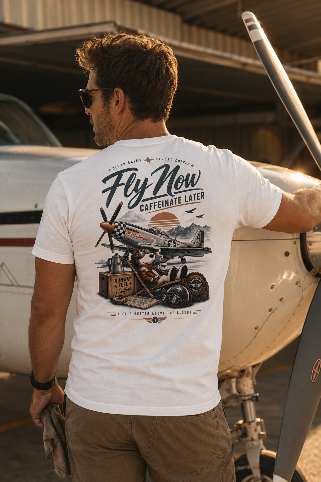 ACE Aeromia “Fly Now, Caffeinate Later” Organic Cotton Aviation Tee