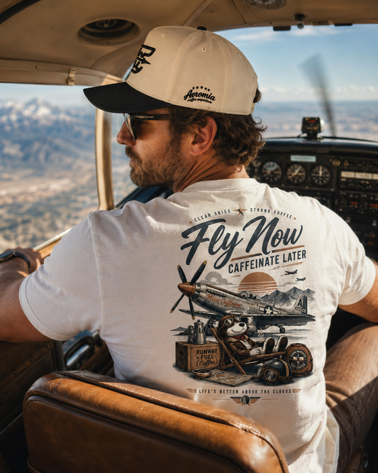 ACE Aeromia “Fly Now, Caffeinate Later” Organic Cotton Aviation Tee