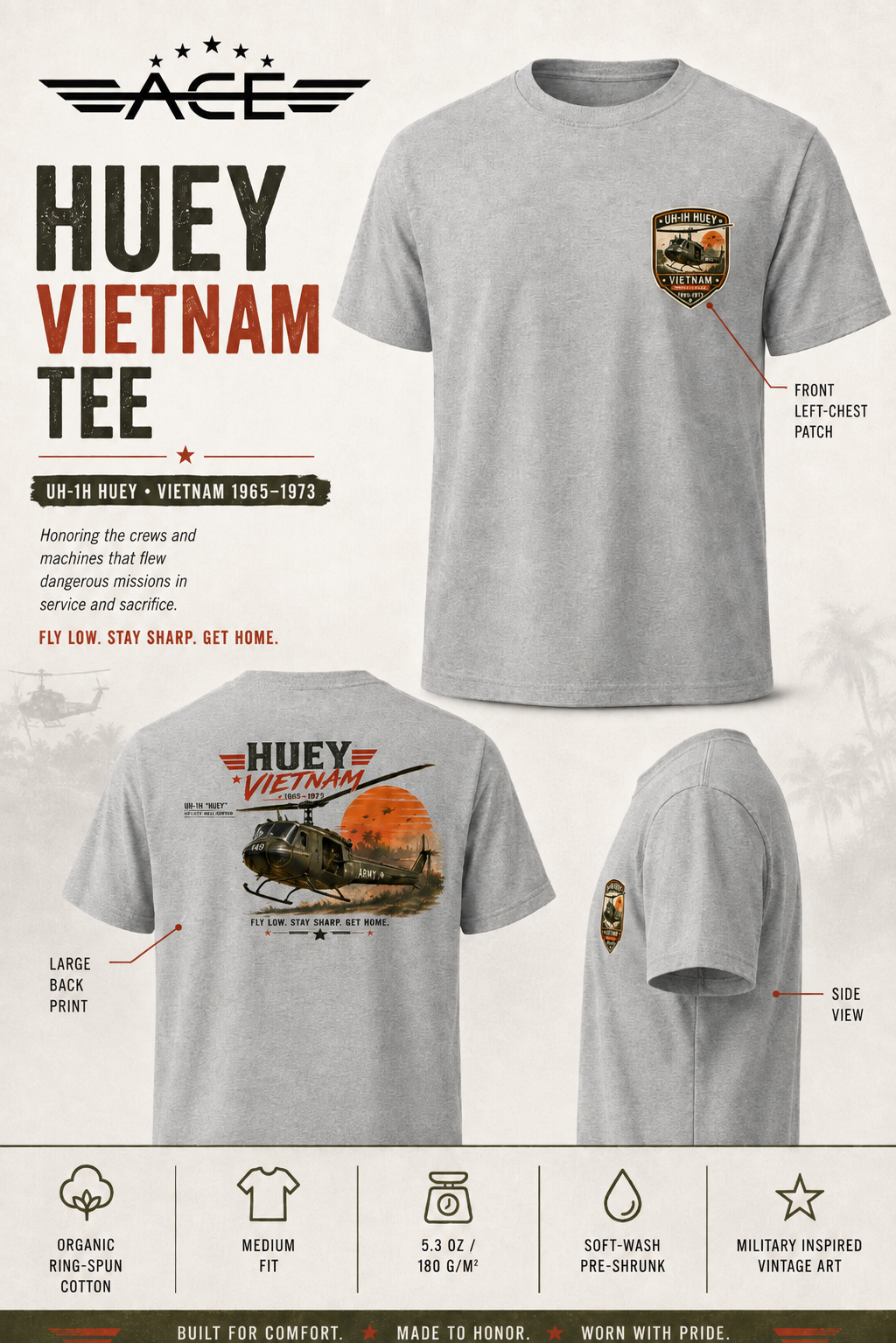 ACE HUEY VIETNAM 1965–1973  (Organic Cotton T-Shirt)