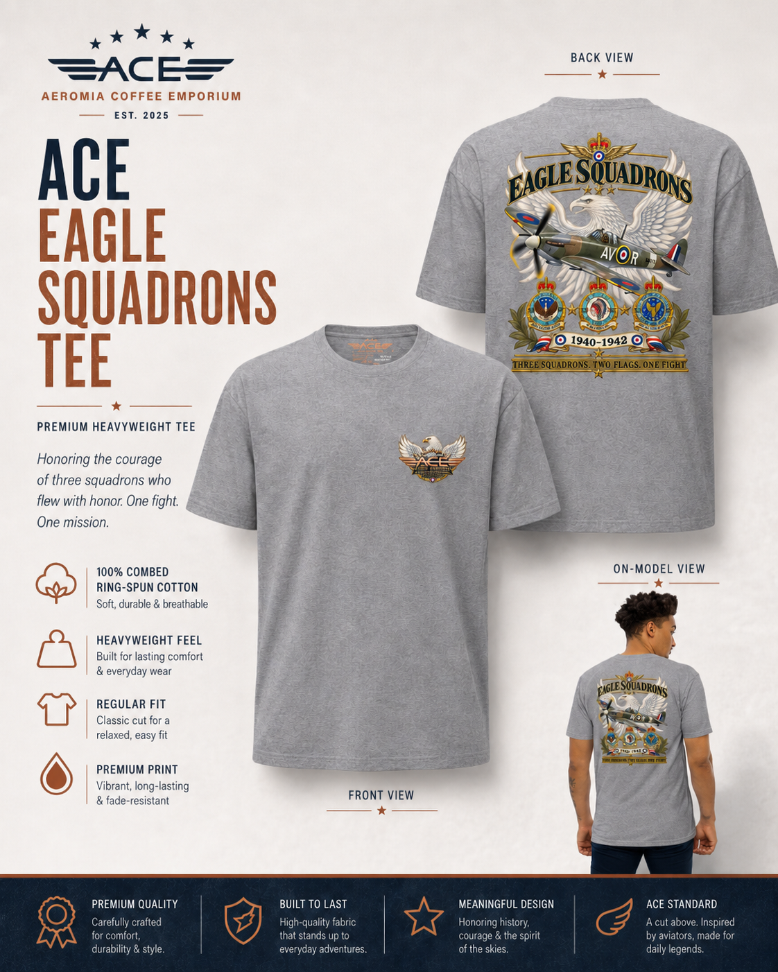 ACE Eagle Squadrons — Nos. 71, 121 and 133 tee