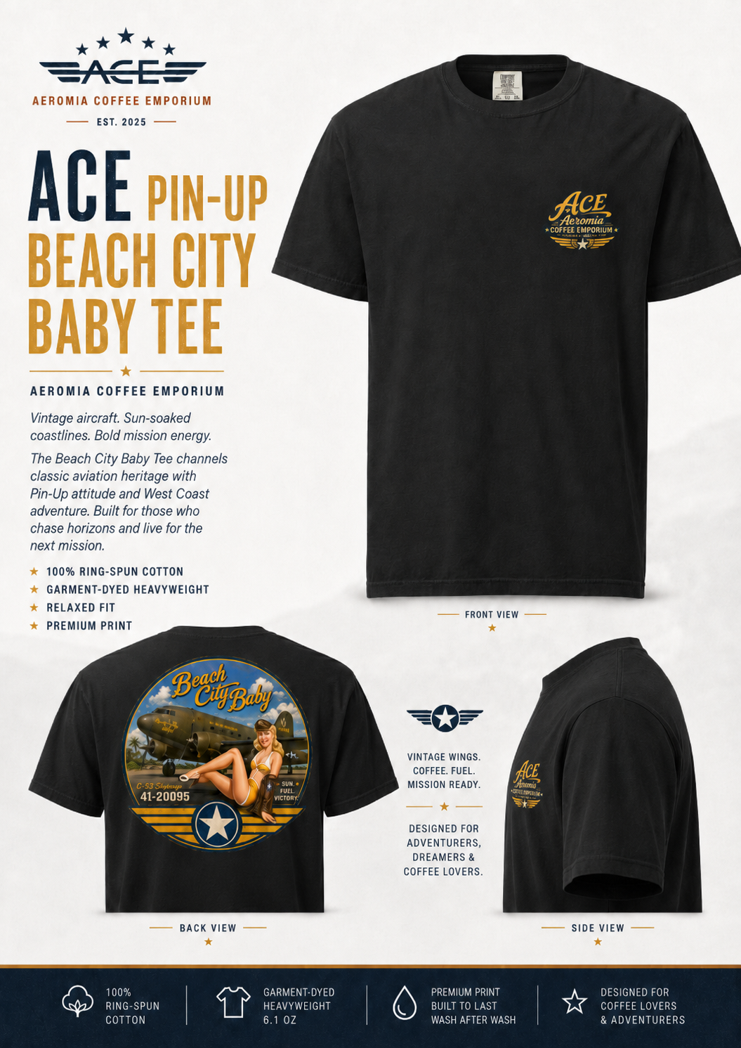 ACE Pin-Up “Beach City Baby” Heavyweight T-Shirt