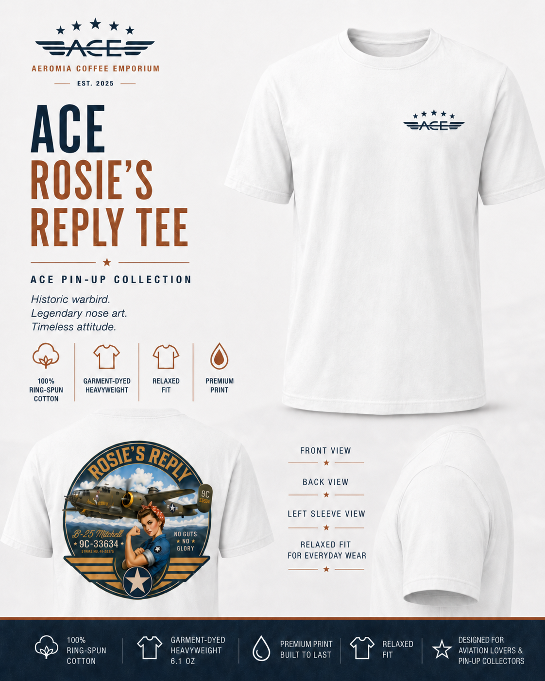 ACE Pin-Up Collection Rosie's Reply Heavyweight Tee