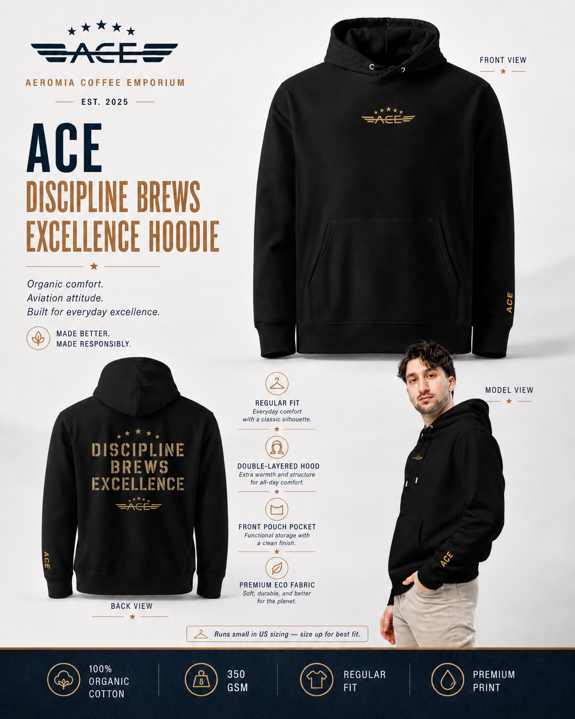 ACE “Discipline Brews Excellence” Essential Eco Hoodie